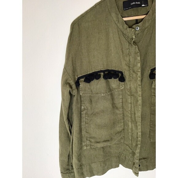 Zara Linen Shirt Jacket Size Large Full Zip Pockets - Picture 2 of 14